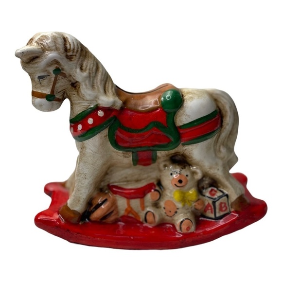 Vintage Porcelain Christmas Rocking Horse Bank - Picture 1 of 6